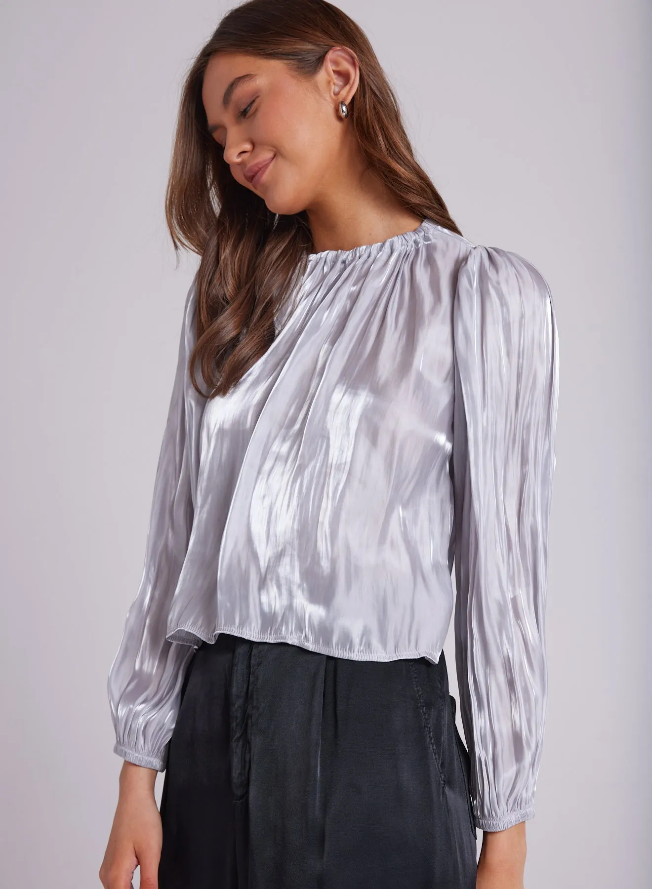 Elastic Shirred Shimmer Top