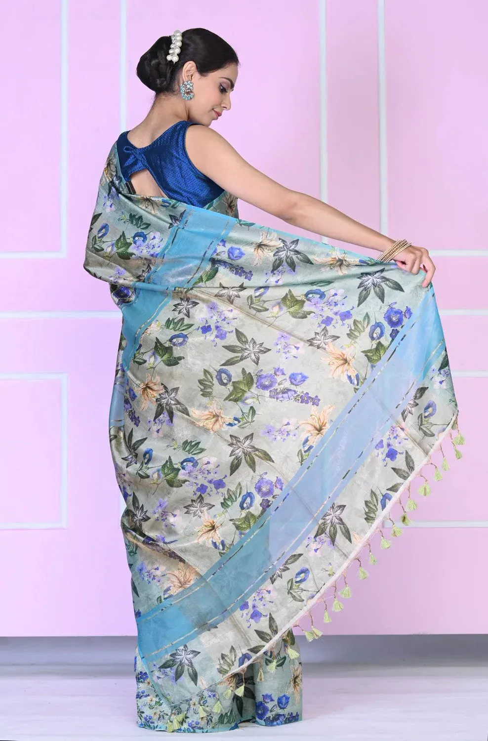 Exquisite! Hand-Loom Tissue Silk Saree With Digital Floral Print