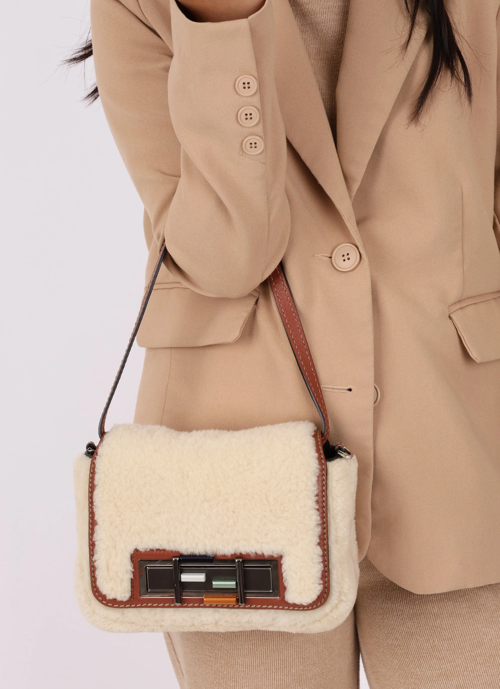Fendi Shearling Flap Crossbody Bag