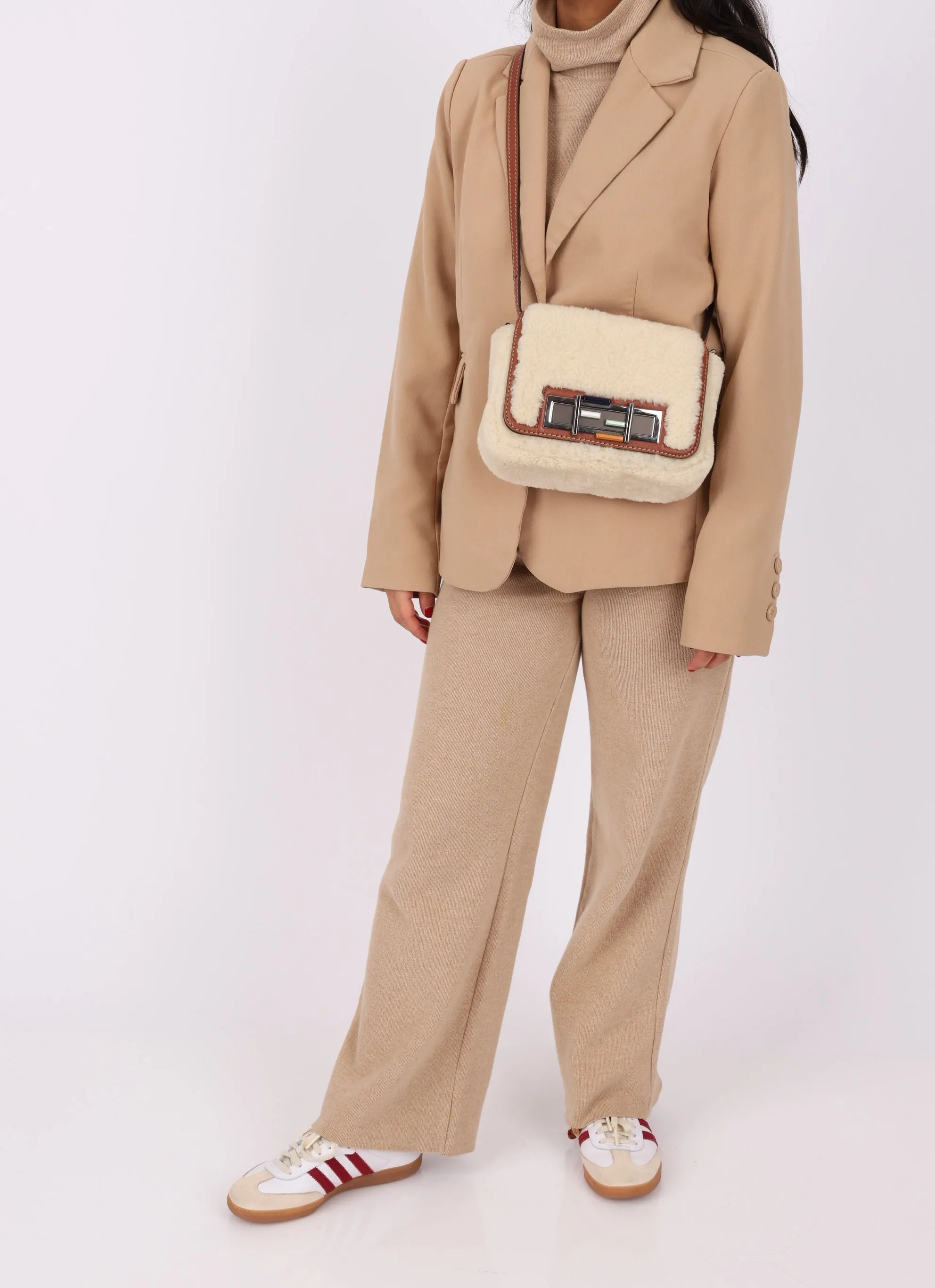 Fendi Shearling Flap Crossbody Bag
