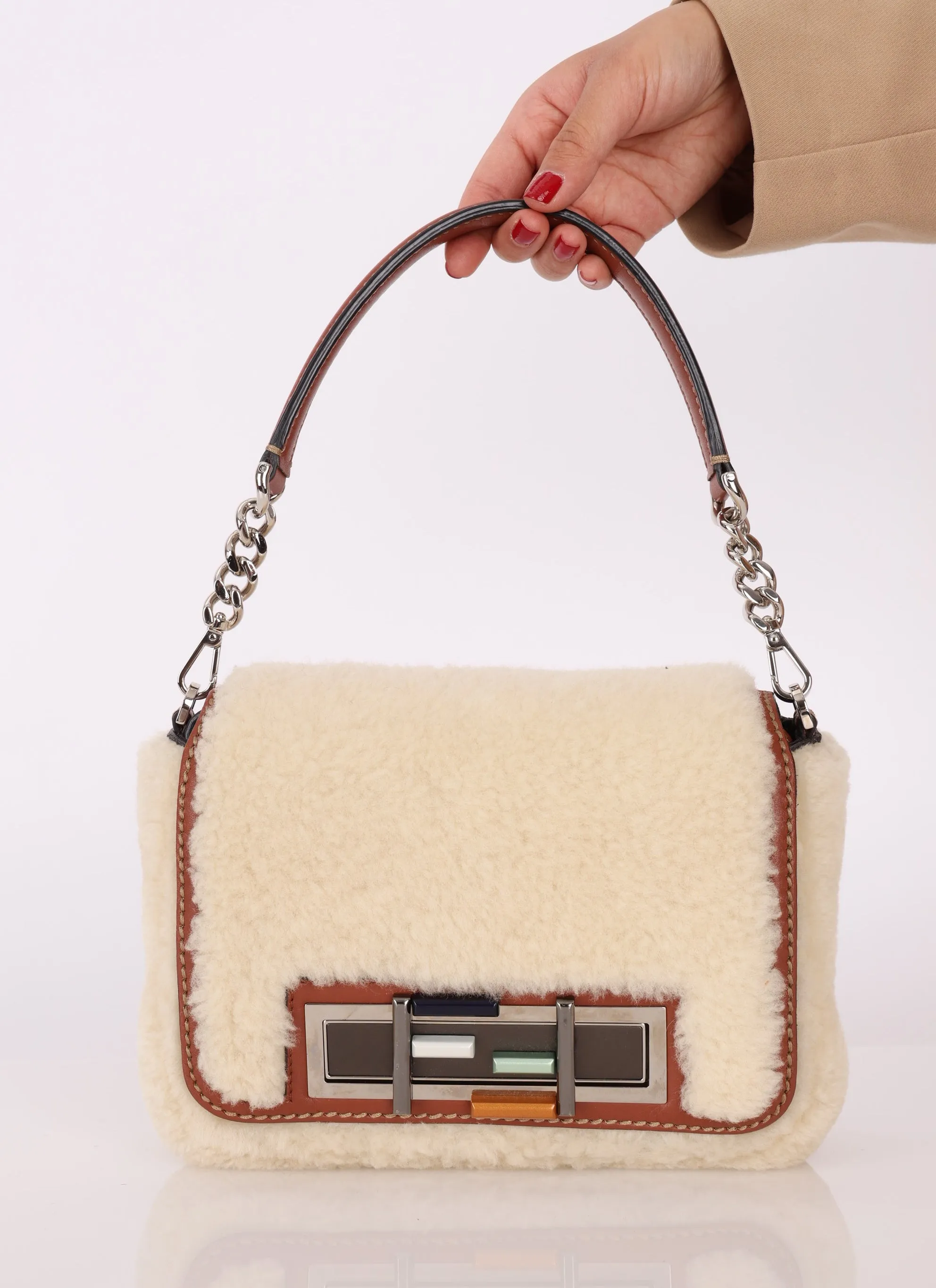 Fendi Shearling Flap Crossbody Bag