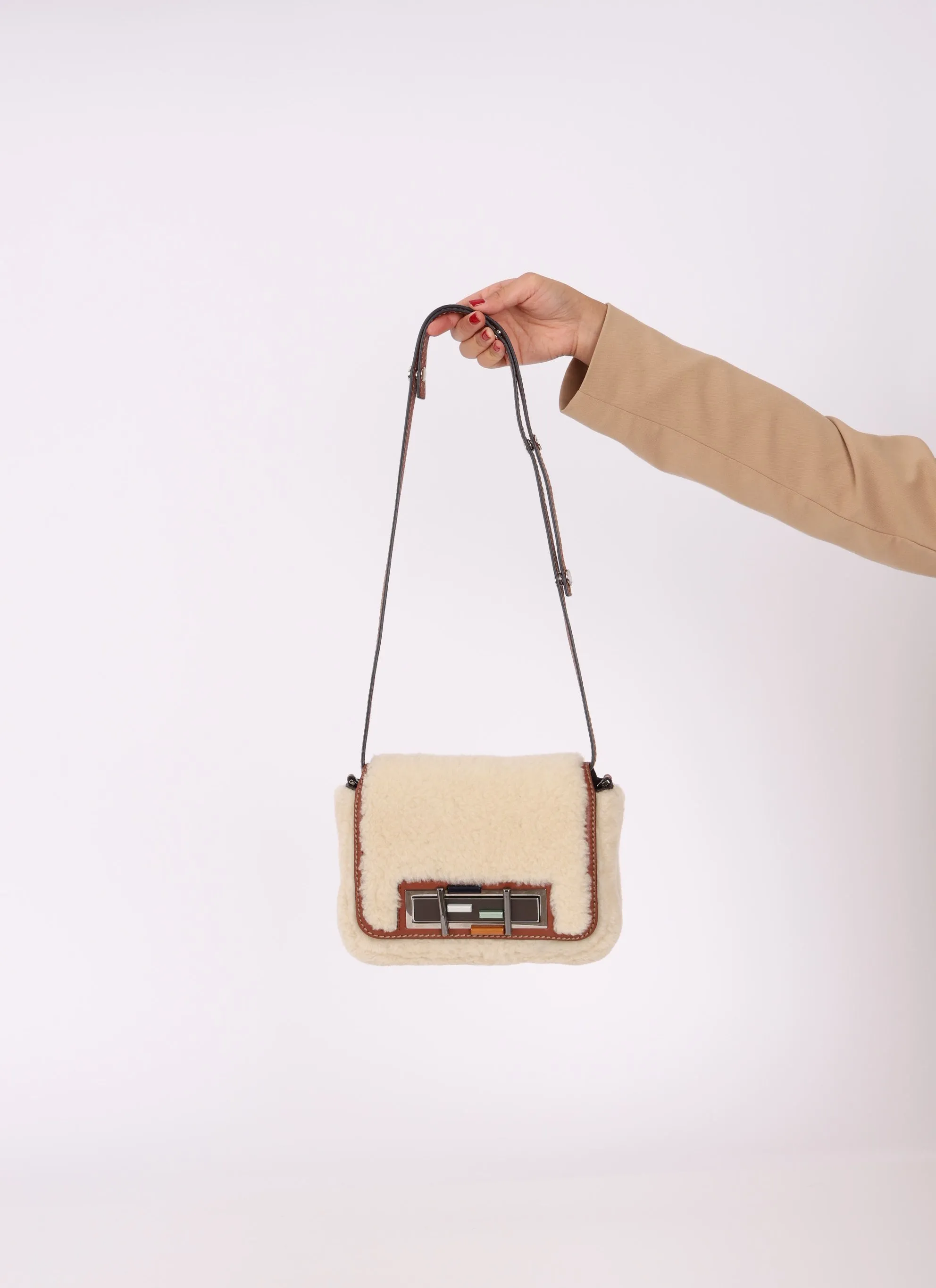 Fendi Shearling Flap Crossbody Bag