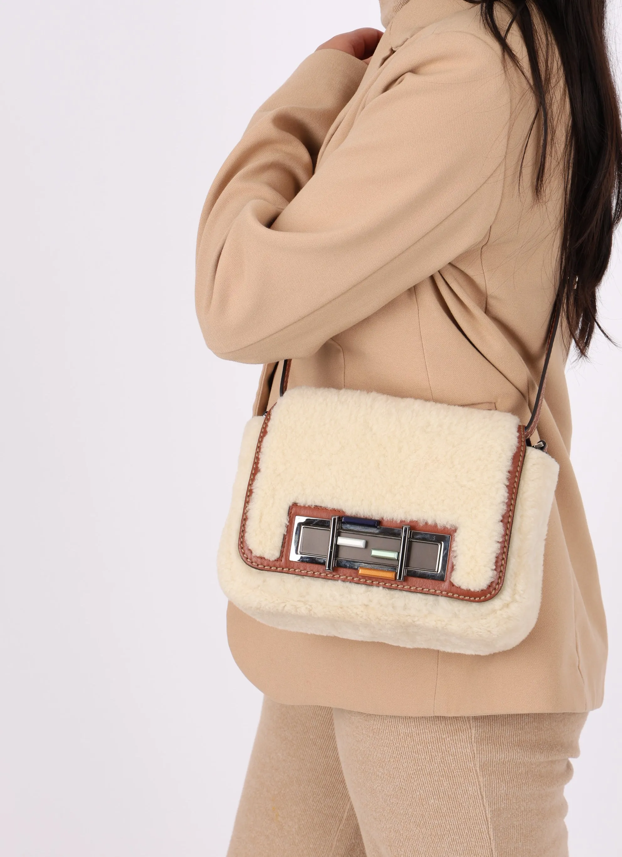 Fendi Shearling Flap Crossbody Bag