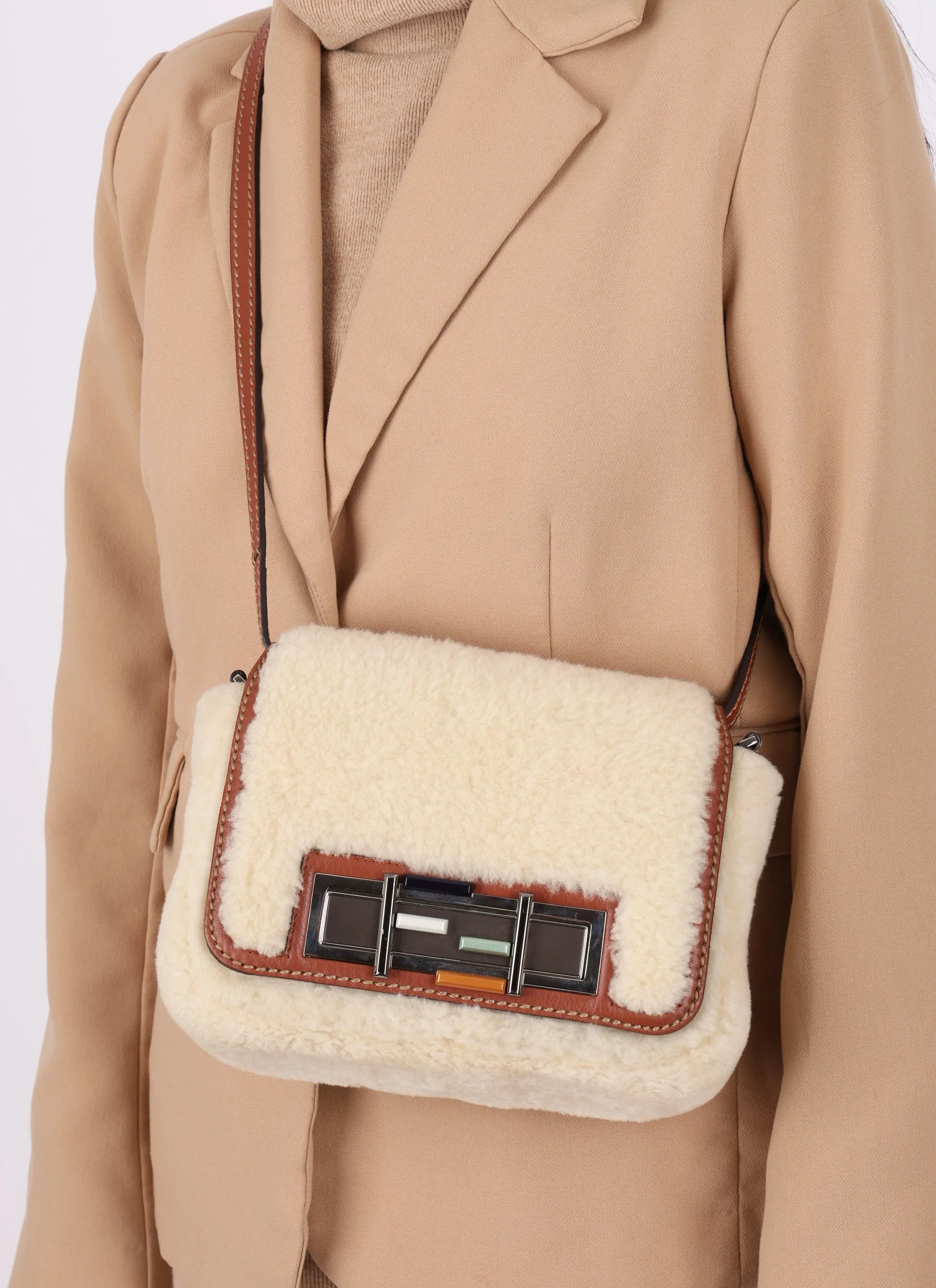 Fendi Shearling Flap Crossbody Bag