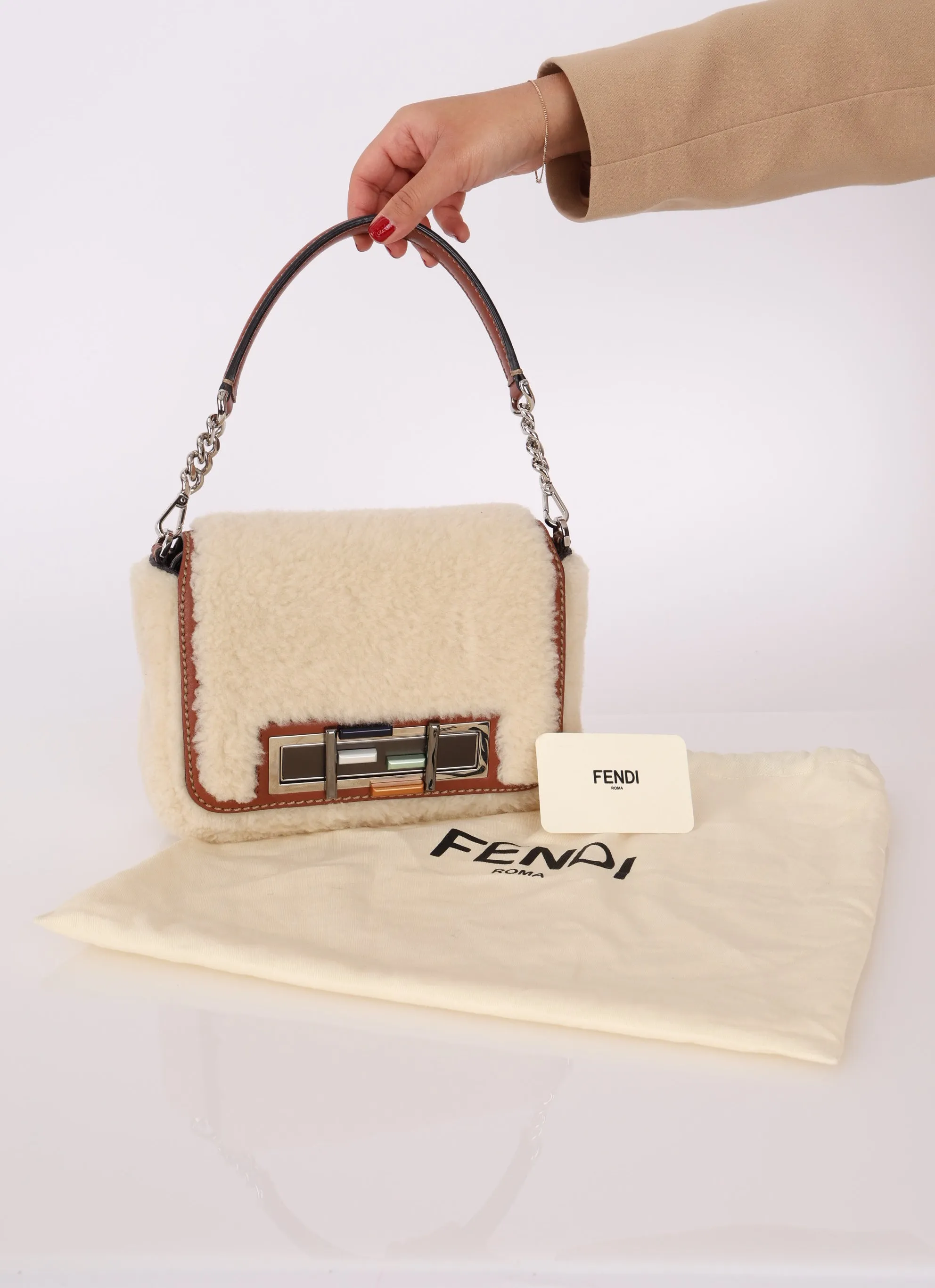 Fendi Shearling Flap Crossbody Bag