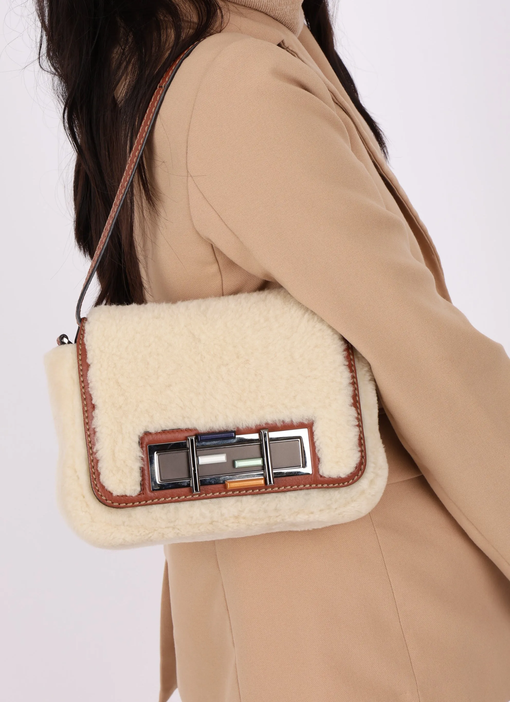 Fendi Shearling Flap Crossbody Bag