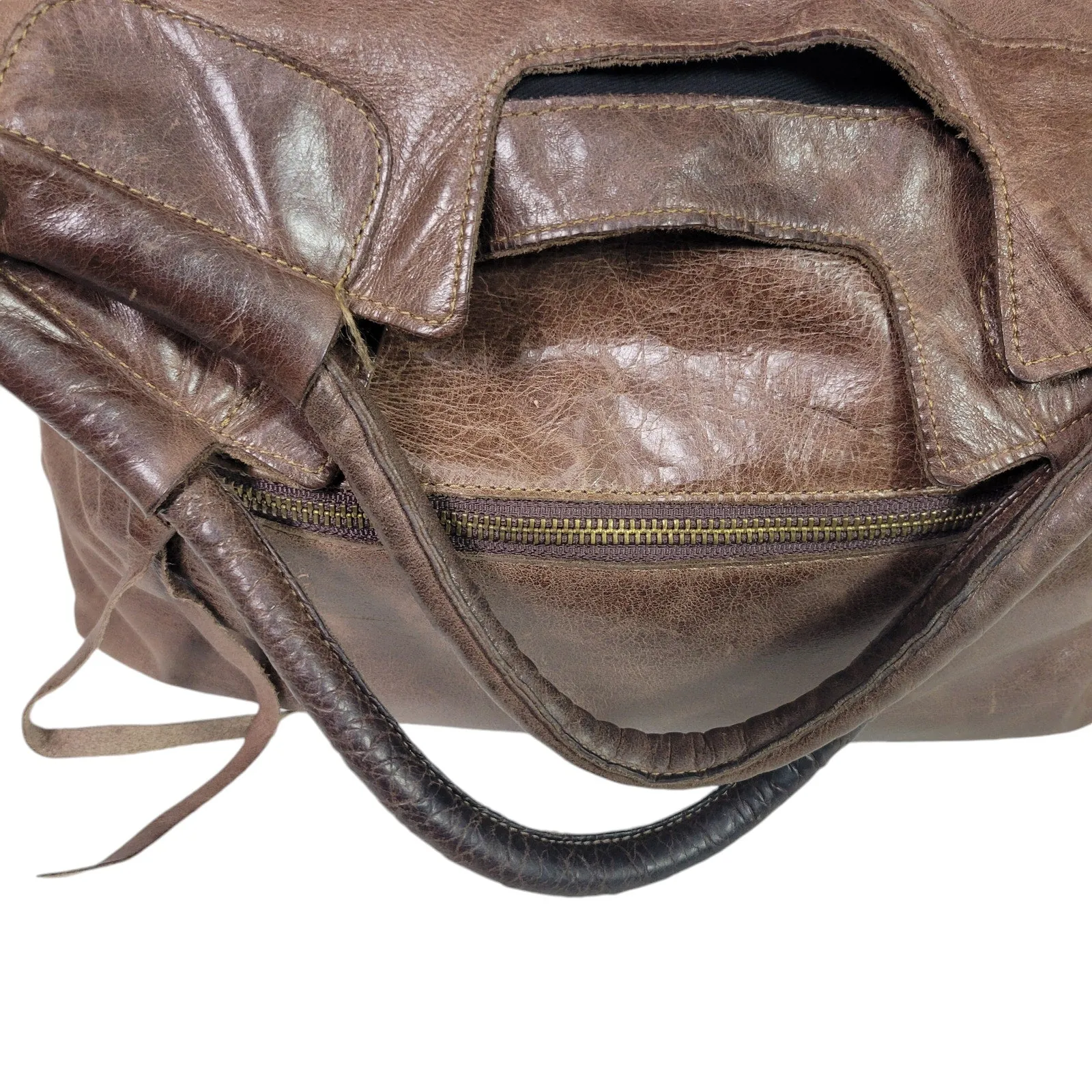 Foley Corinna Disco City Leather Tote Brown Shoulder Bag Slouchy Hobo Convertible Fold Over Crossbody