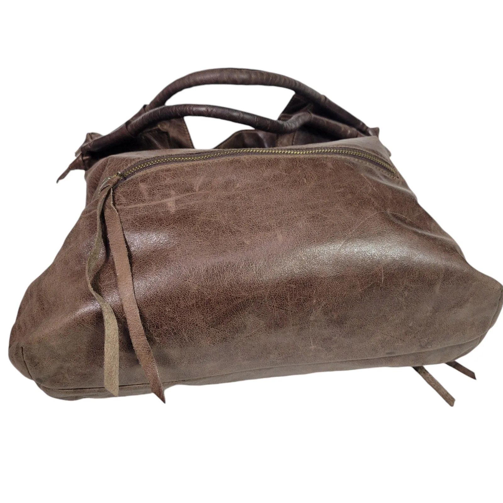 Foley Corinna Disco City Leather Tote Brown Shoulder Bag Slouchy Hobo Convertible Fold Over Crossbody