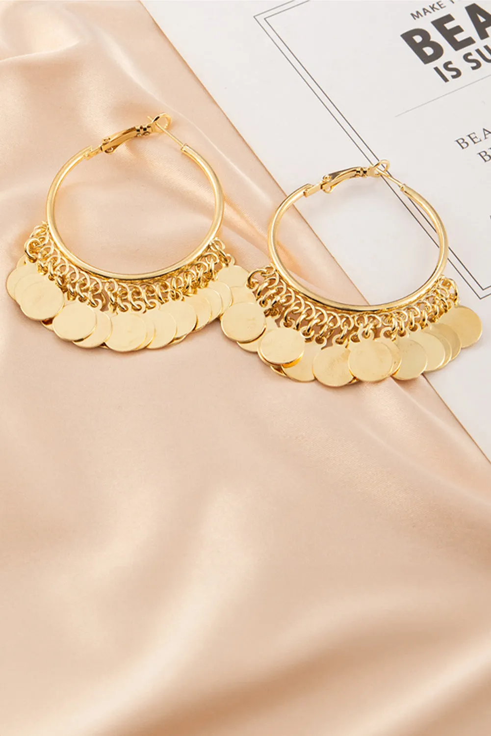 Gold Gorgeous Disc Tasseled Hoop Earrings