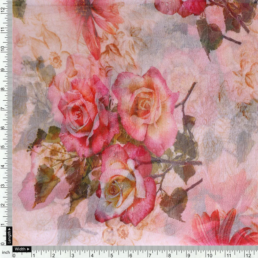 Gorgeous floral damask print chiffon fabric