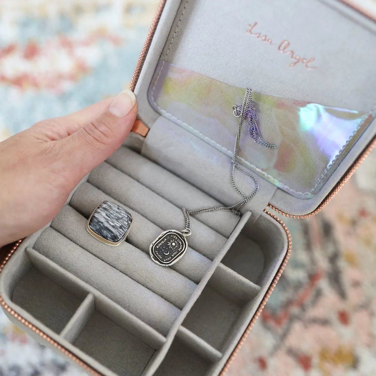 Grey Medium Square Travel Jewelry Box