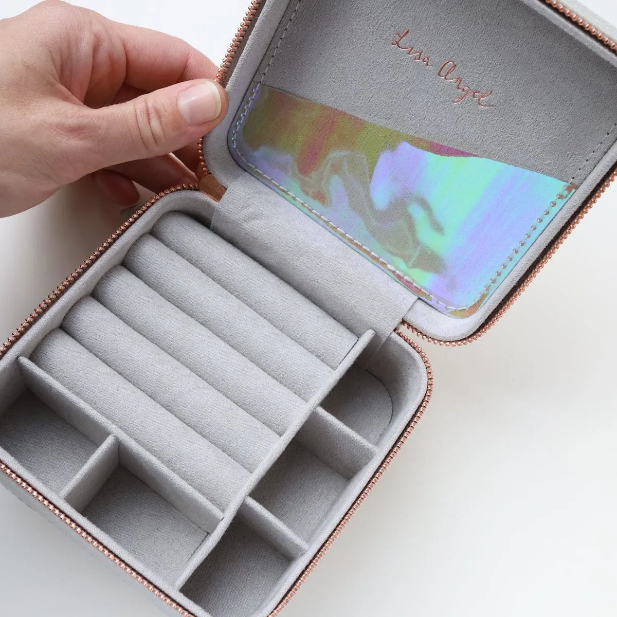 Grey Medium Square Travel Jewelry Box