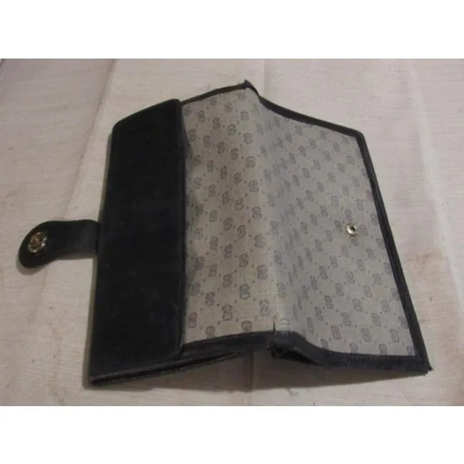 Gucci Blue Small G Logo Print And Leather With Gold Blue Enamel Gg Hinge Vintage Wallet