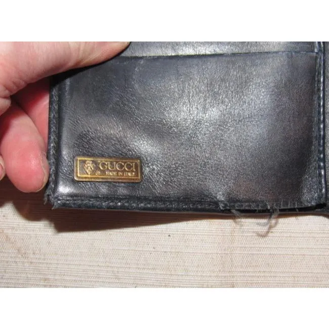 Gucci Blue Small G Logo Print And Leather With Gold Blue Enamel Gg Hinge Vintage Wallet