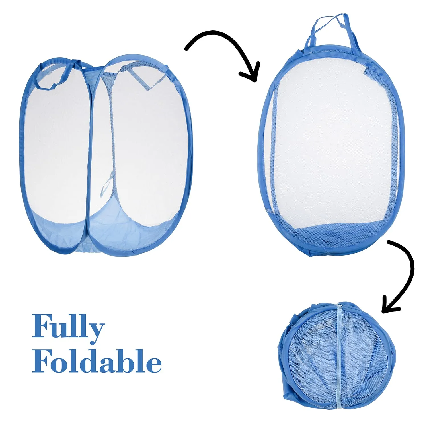 Heart Home Net Laundry Basket | Foldable & Lighweight Clothes Basket for Kids Room | Nylon Durable Storage Basket with handle | Small | Pack of 5 | Sky Blue