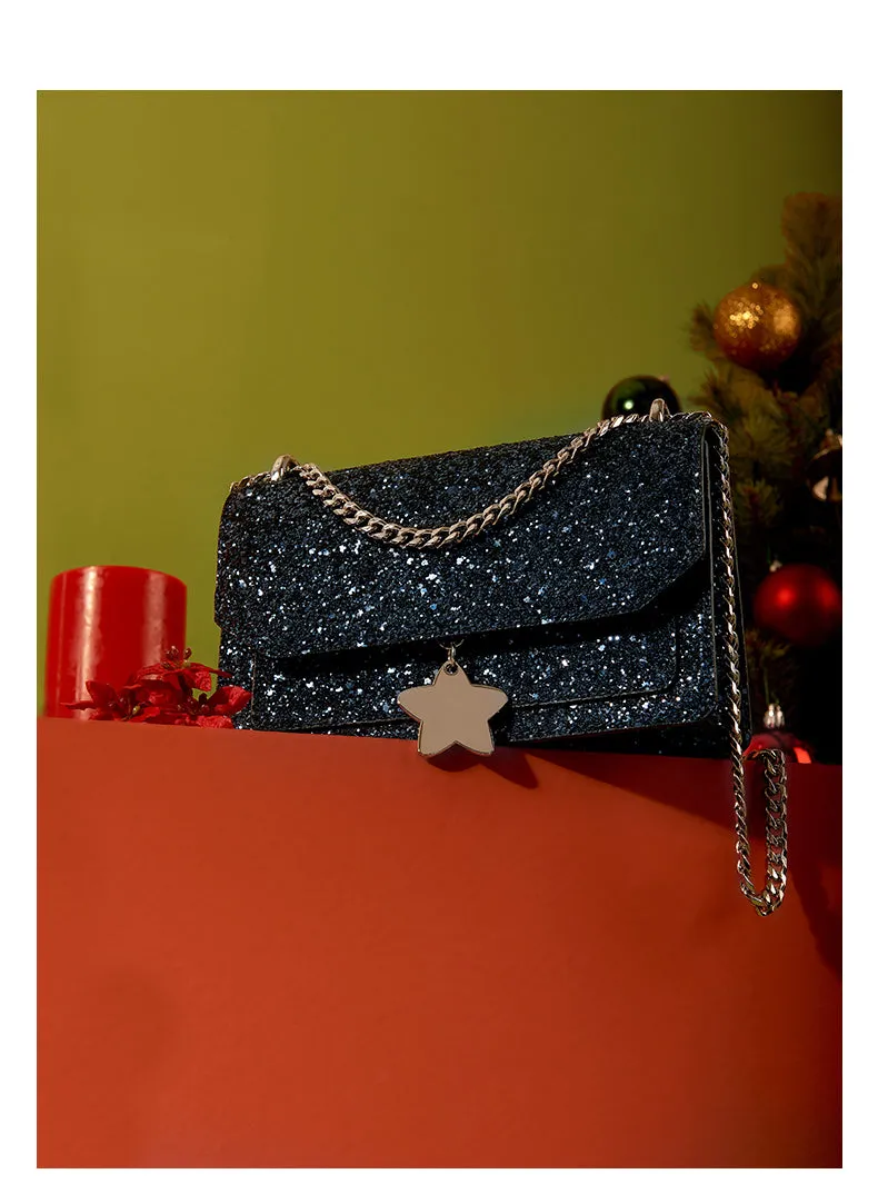 LAFESTIN GLITTER CHAIN SHOULDER BAG WITH VELVET RIBBON 619839