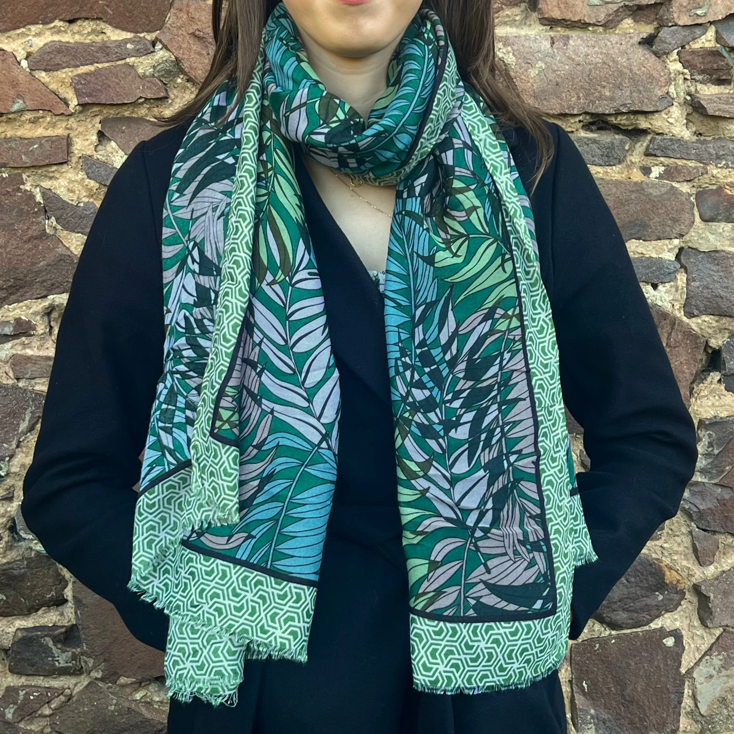 Leaves Pattern Scarf - Green