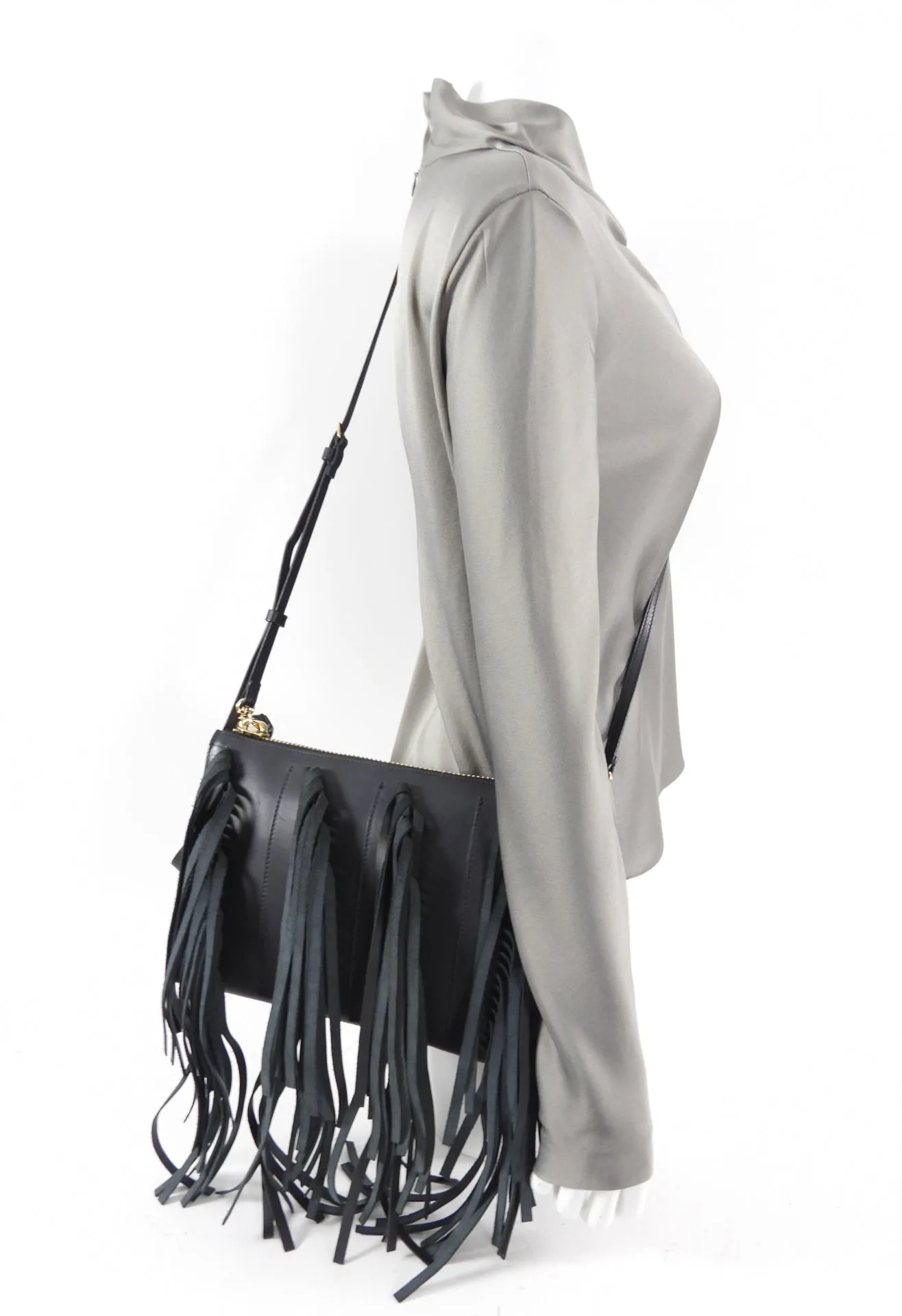 Marni Black Leather Fringe Crossbody Bag
