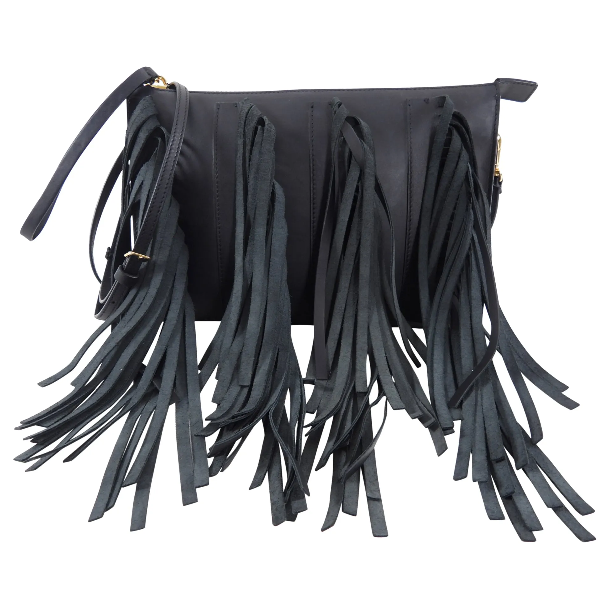 Marni Black Leather Fringe Crossbody Bag