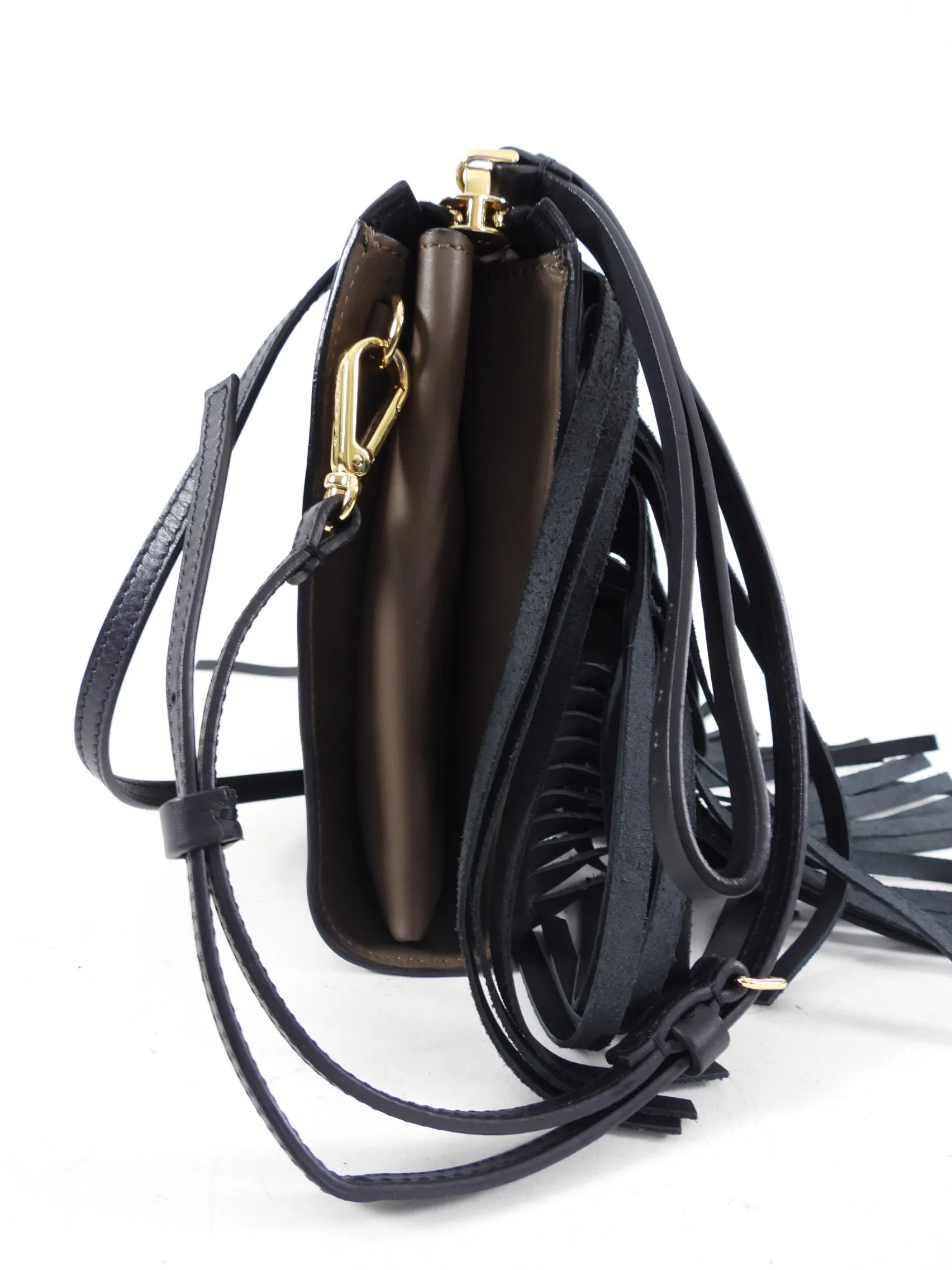 Marni Black Leather Fringe Crossbody Bag