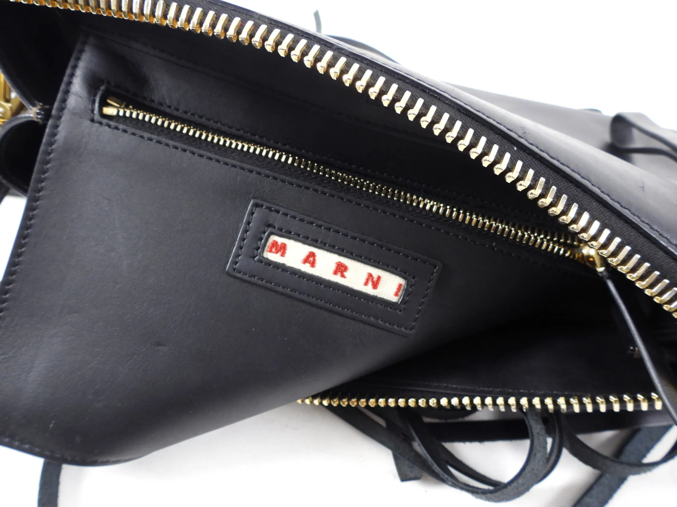 Marni Black Leather Fringe Crossbody Bag
