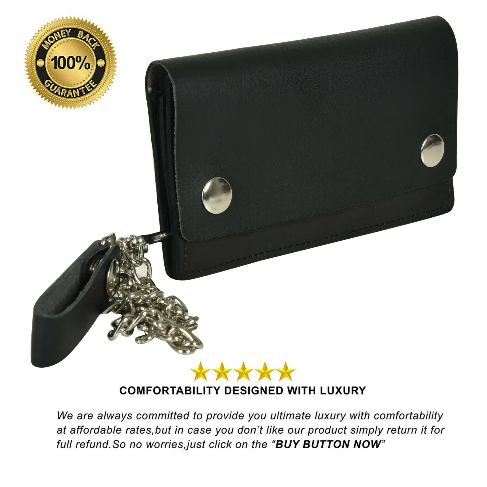 Marshal Men Motorcycle Trucker Biker Chain Wallet With Inside Zipper Black