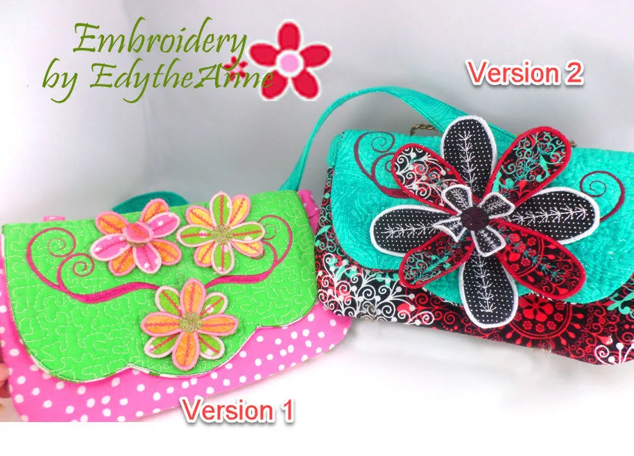 MISS DAISY Scalloped Flap Bag with Dimensional Flowers. Digital Design