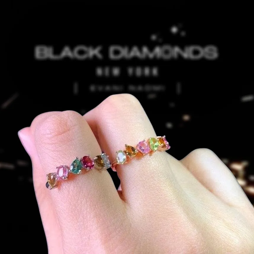 Multicolor Natural Tourmaline Ring