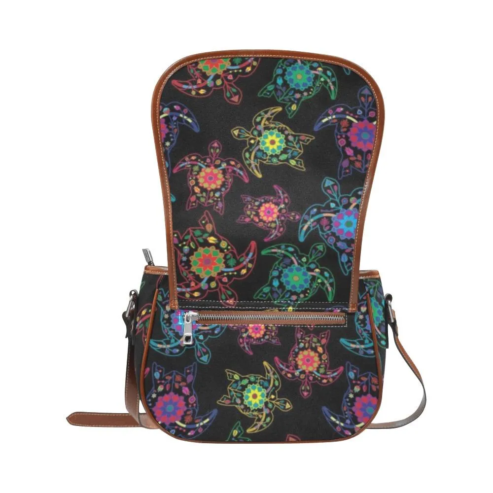 Neon Floral Turtles Saddle Bag/Large