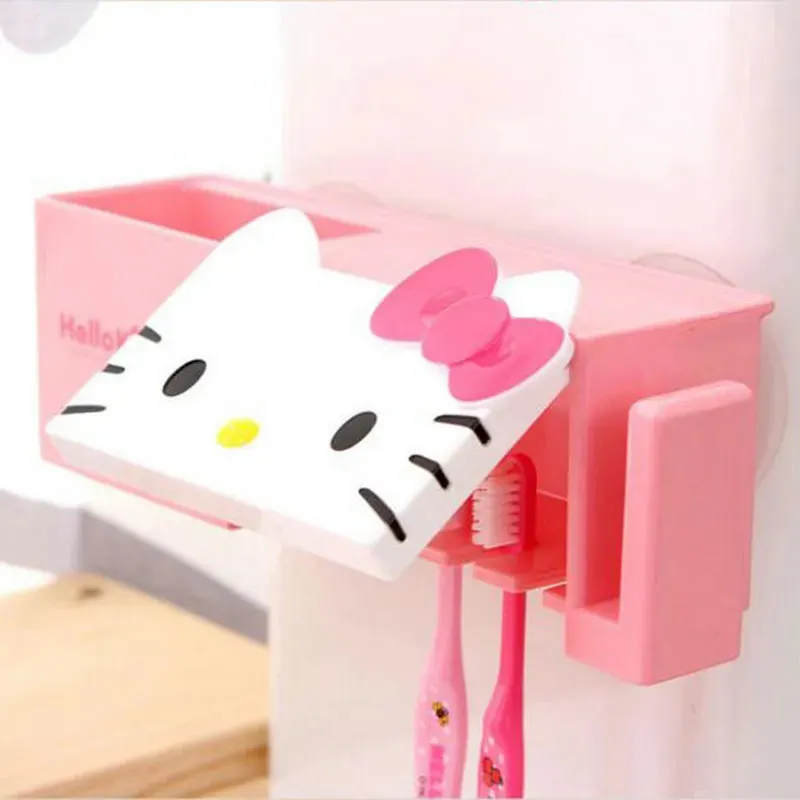 No-Drill Plastic Toothbrush Rack Holder Stand with Napkin Hook