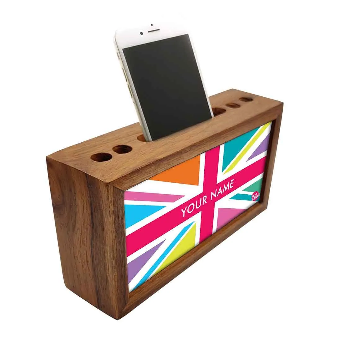 personalized Wood desk organizer - Union Jack British Flag