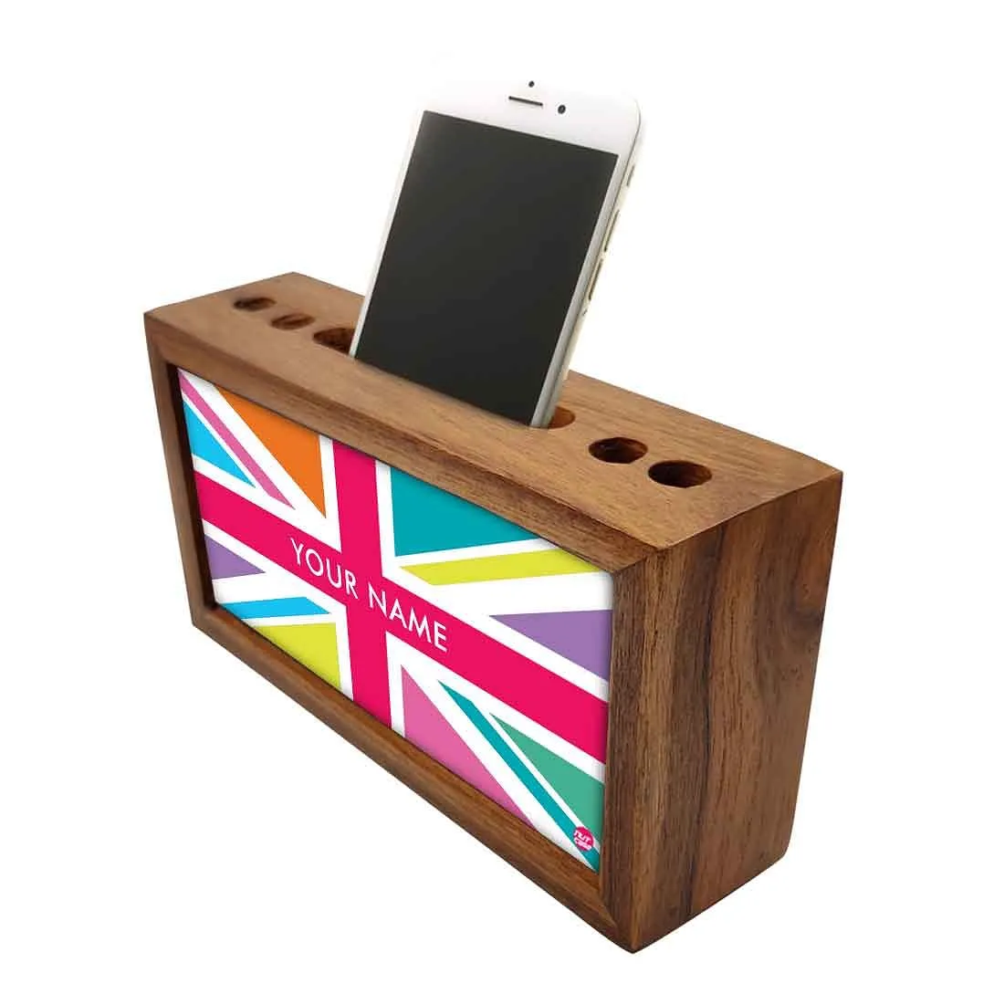 personalized Wood desk organizer - Union Jack British Flag