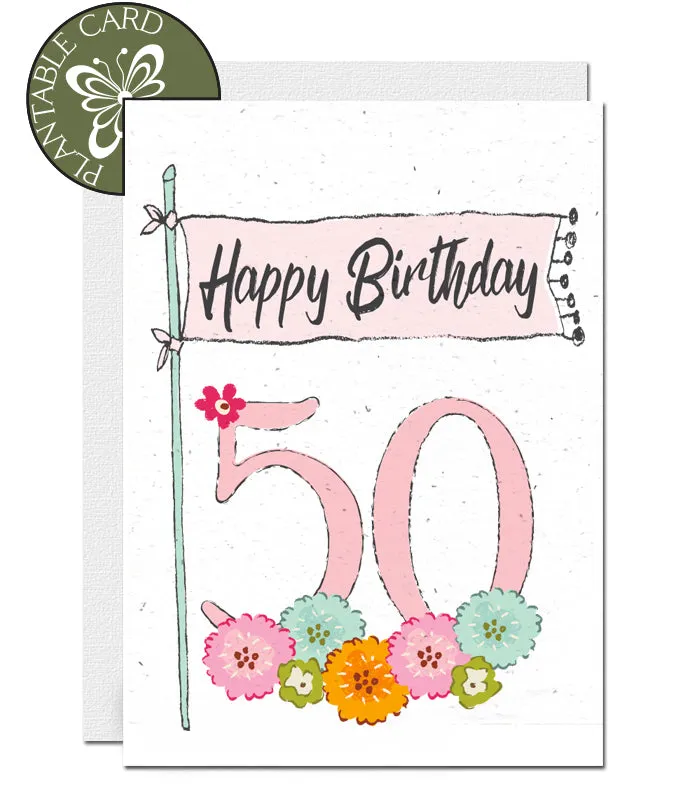 Plantable Birthday Card - 50th - Flower Bouquet