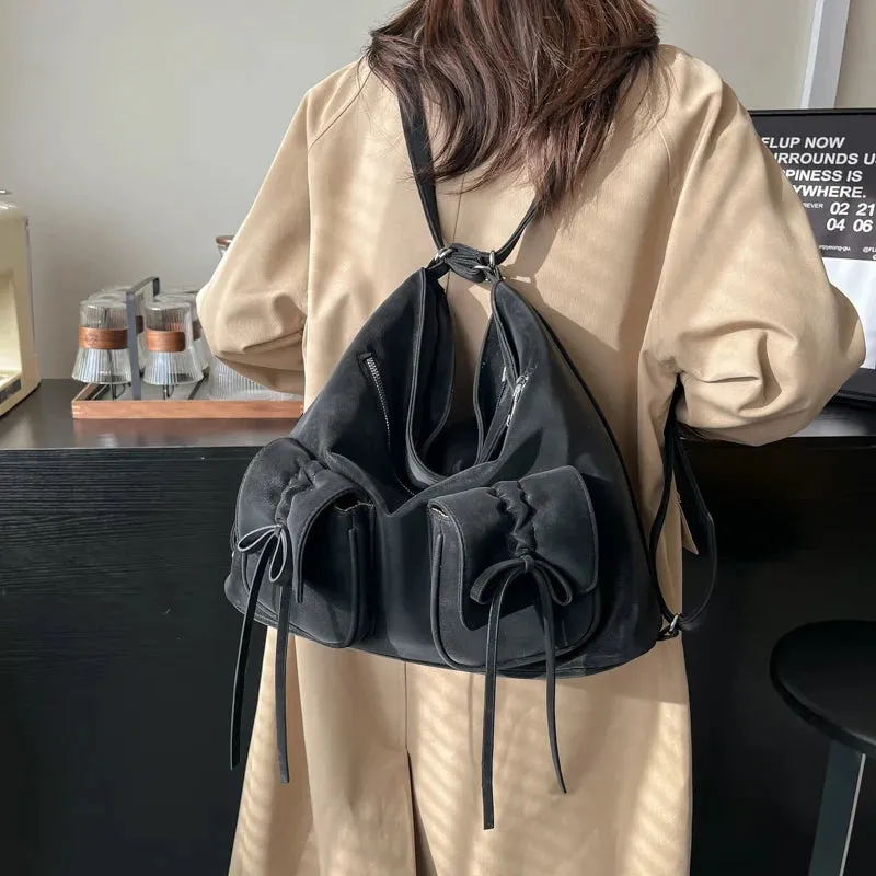 PU Leather Double Pockets Ladies Crossbody Bag
