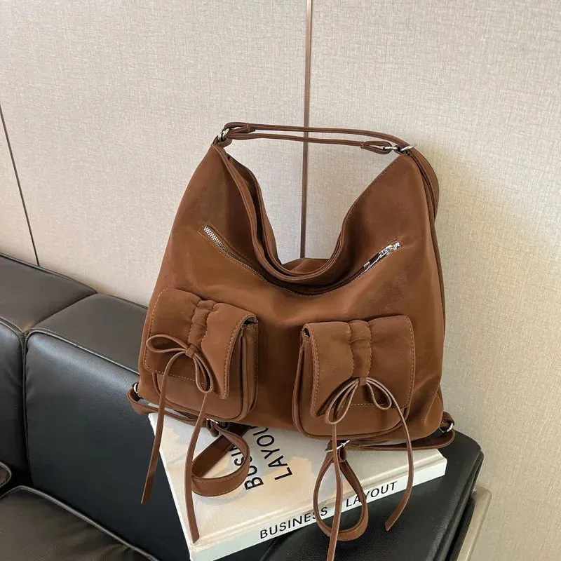 PU Leather Double Pockets Ladies Crossbody Bag