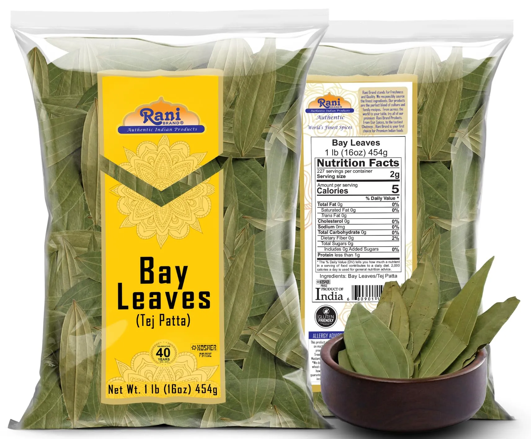 Rani Bay Leaf (Leaves) Whole Spice Hand Selected Extra Large 16oz (1lb) 454g Poly ~ All Natural | Gluten Friendly | NON-GMO | Kosher | Vegan | Indian Origin