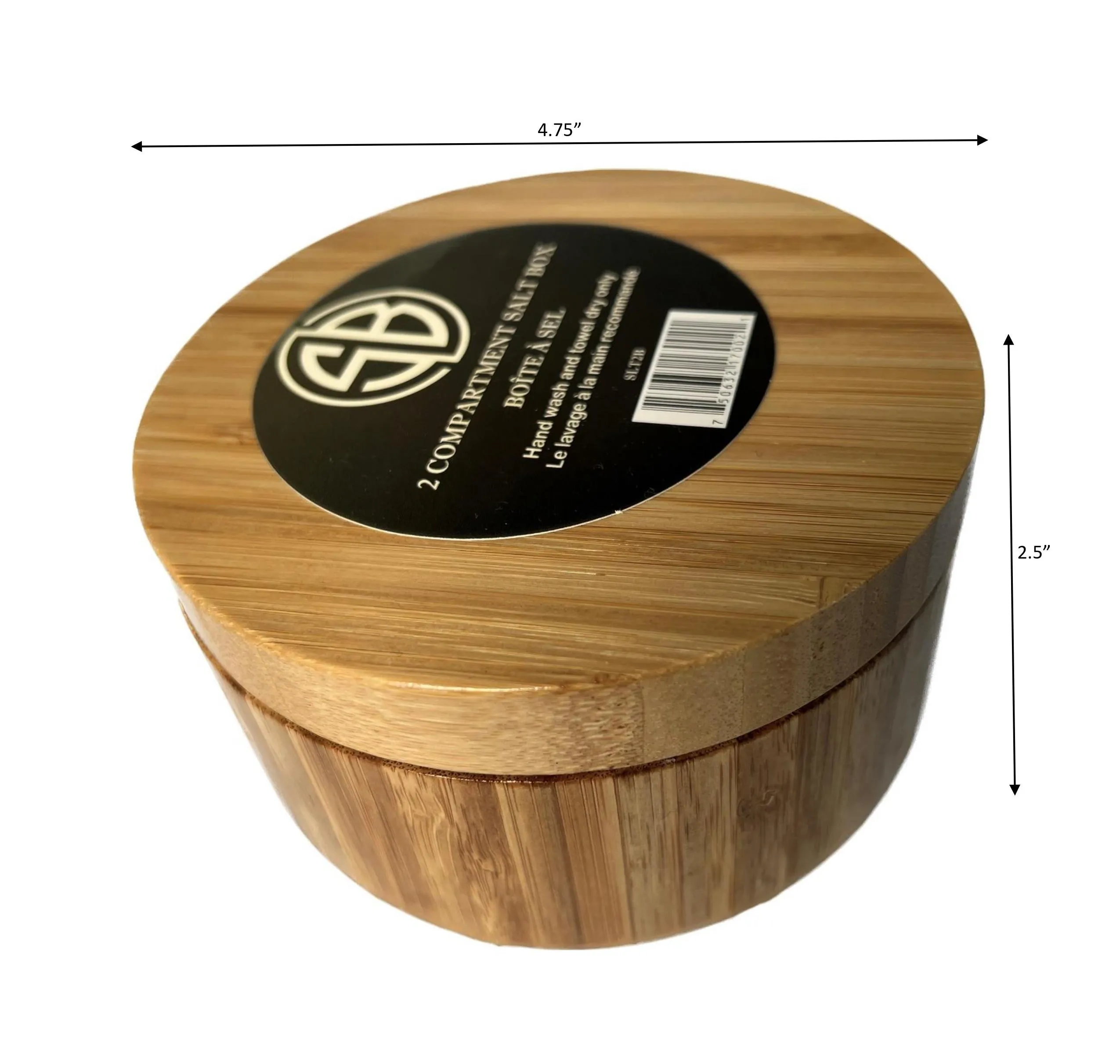 Simply Bamboo 2 Compartment Salt & Spice Box with Removable, Rotating, Magnetic Top - 4.75''