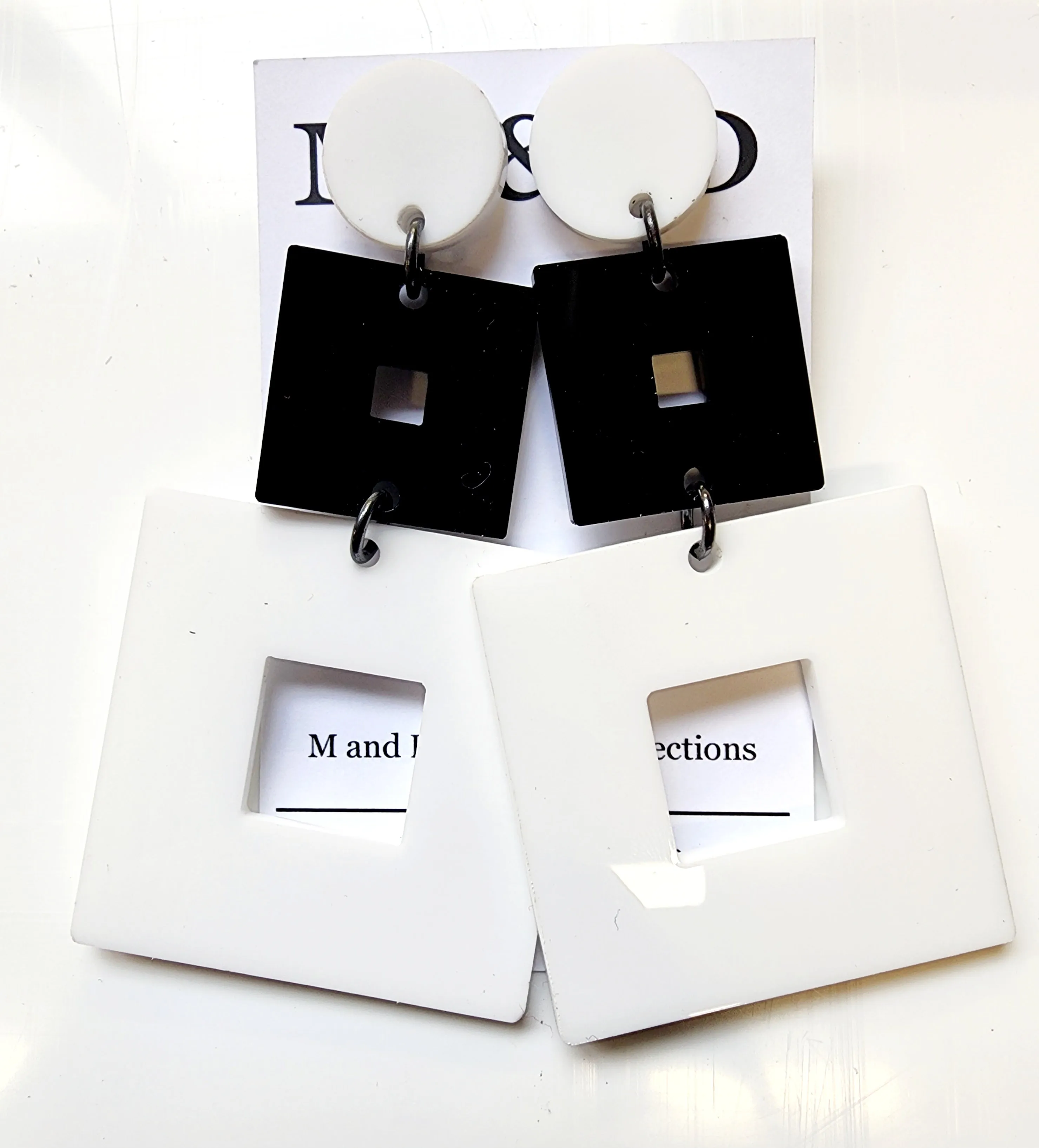Stacked Square Stud Dangle Earrings