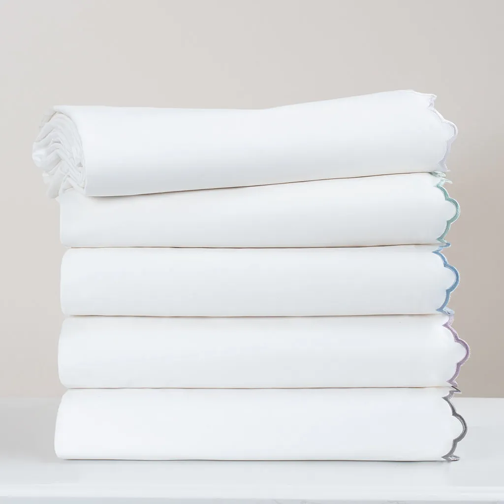 The Porcelain Green Scalloped Embroidered Sheet Set