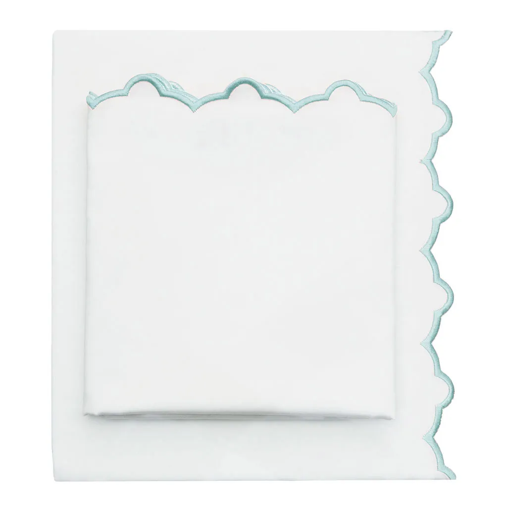 The Porcelain Green Scalloped Embroidered Sheet Set