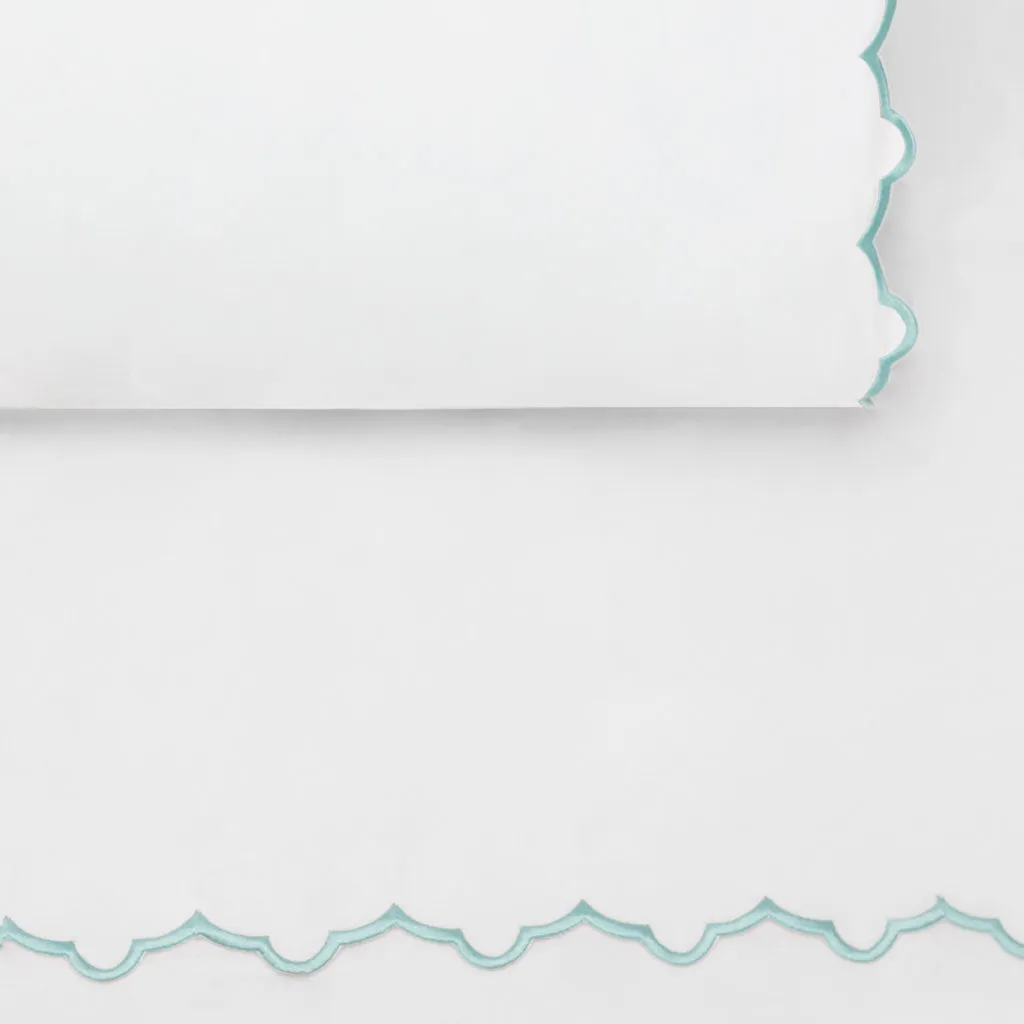 The Porcelain Green Scalloped Embroidered Sheet Set
