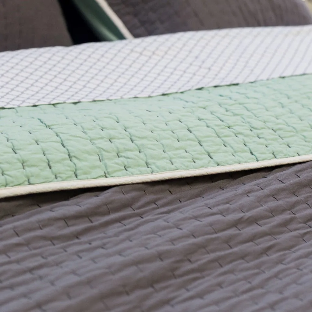 The Reversible Pick-Stitch Charcoal Grey Quilt & Sham