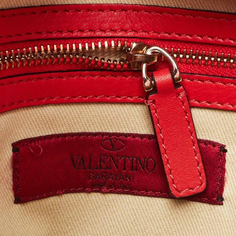 Valentino Red Calfskin Leather Rockstud Double Handle Tote Bag