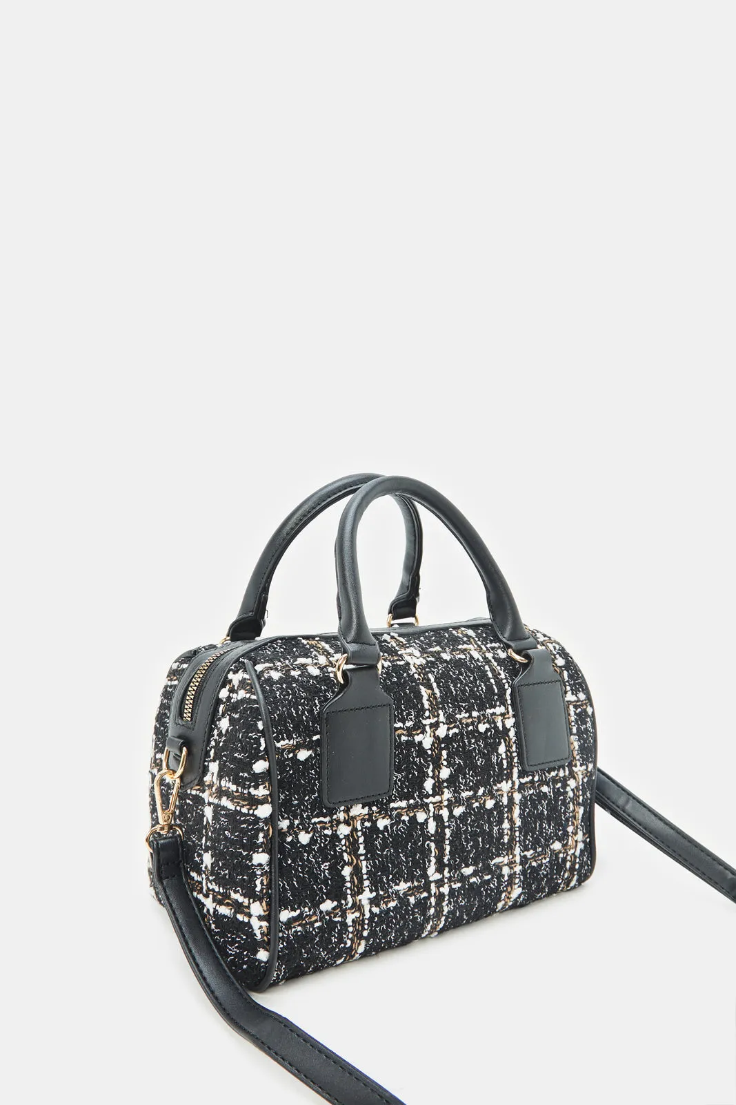 Women Black Tweed Bollin Bag