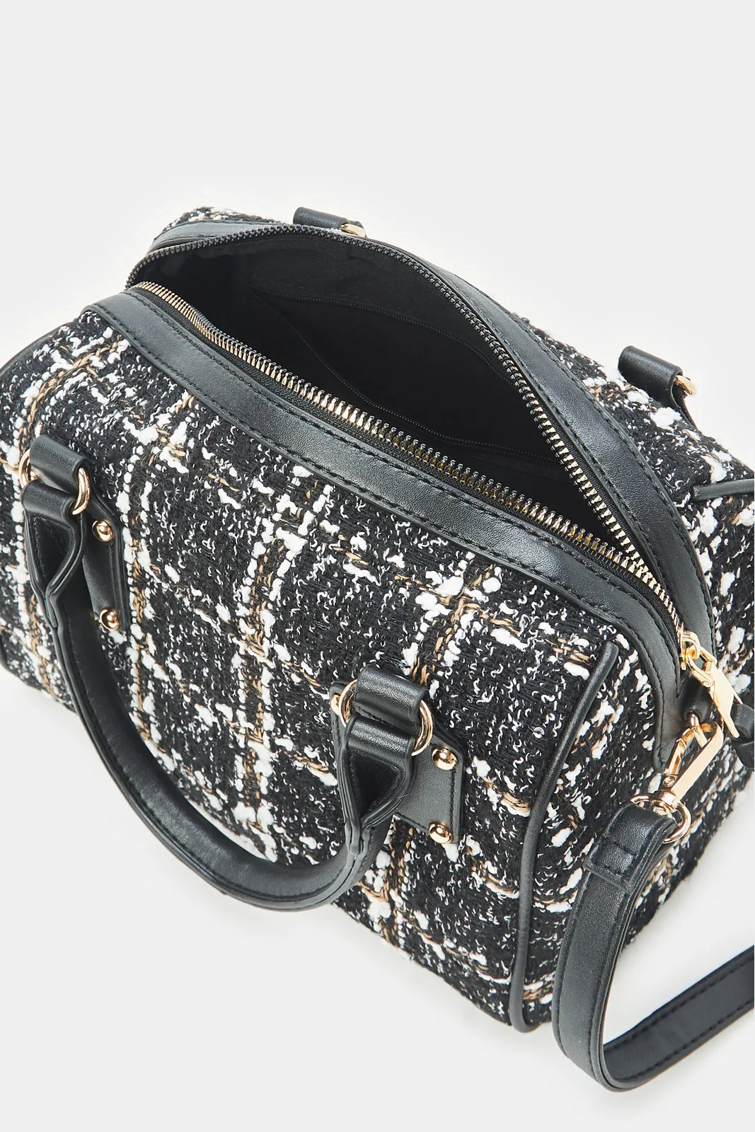 Women Black Tweed Bollin Bag