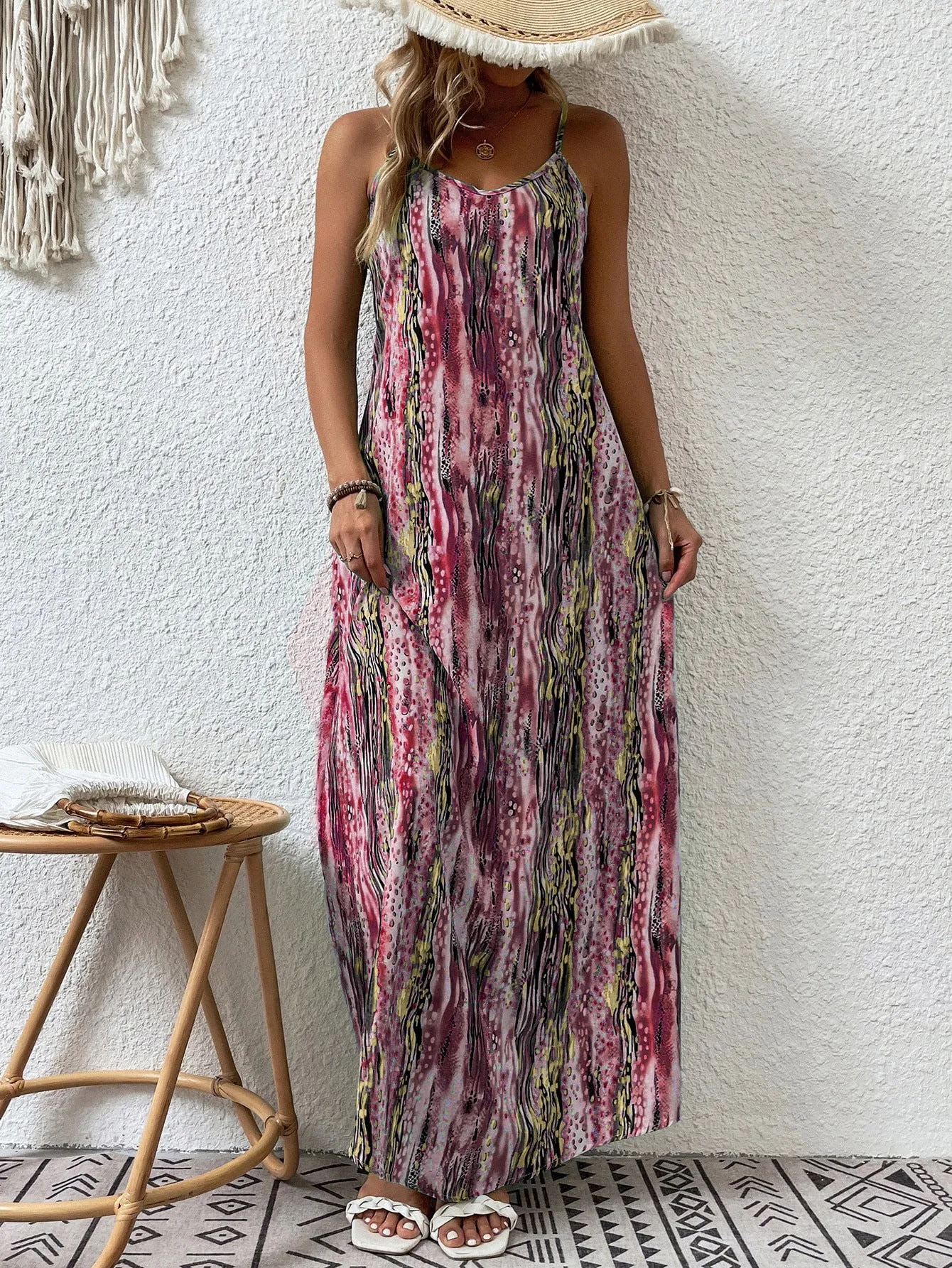 Women's summer printed suspender dress