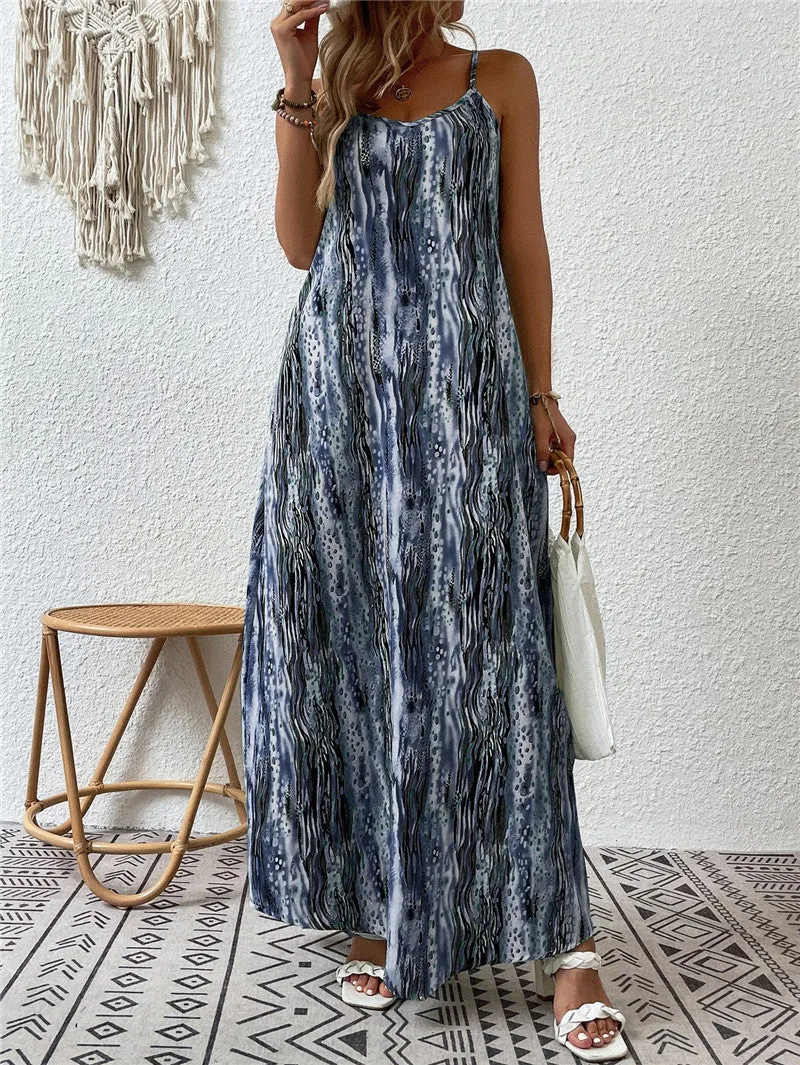 Women's summer printed suspender dress