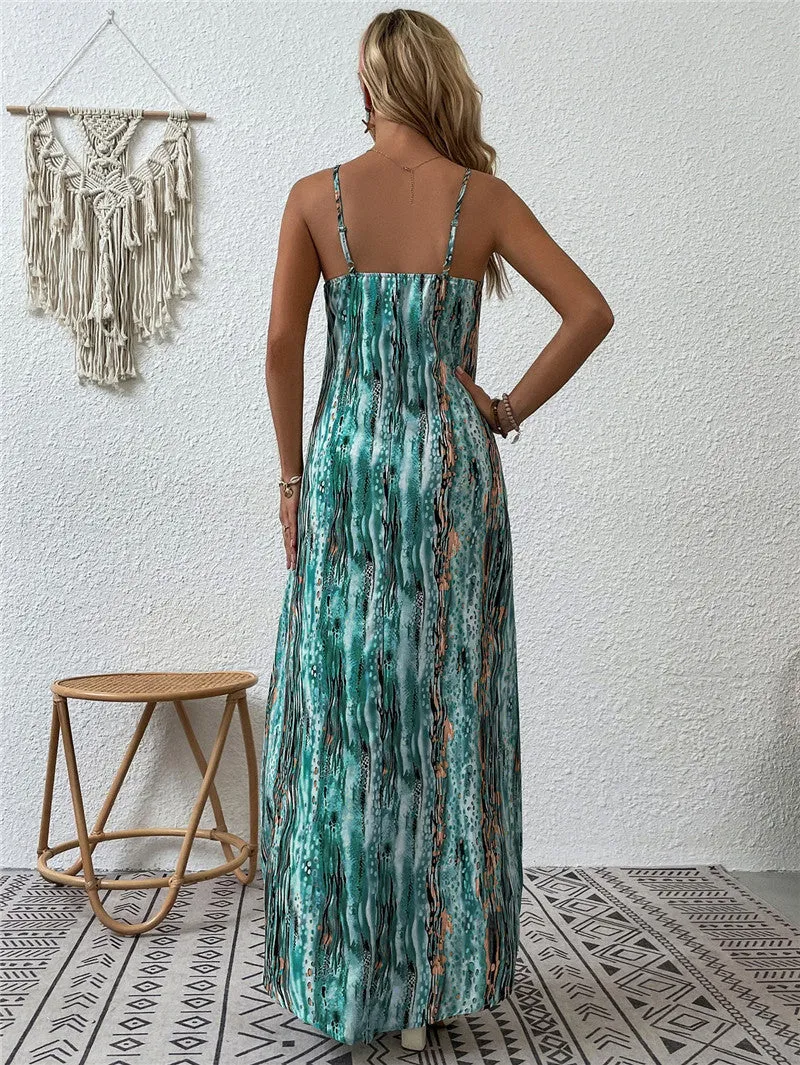 Women's summer printed suspender dress
