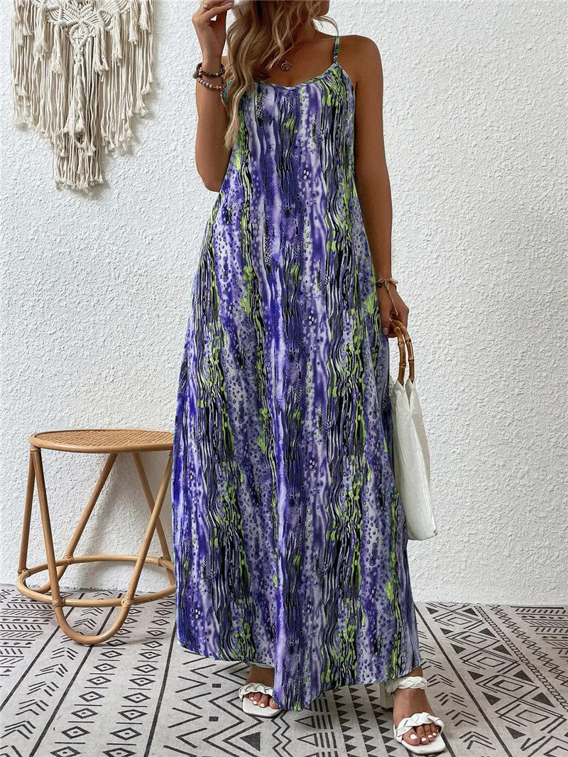 Women's summer printed suspender dress