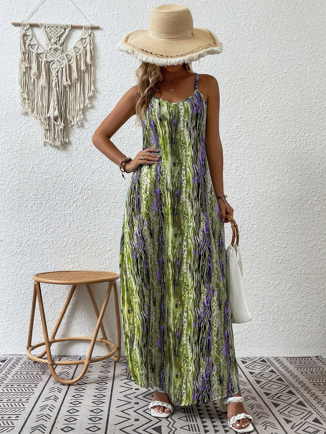 Women's summer printed suspender dress